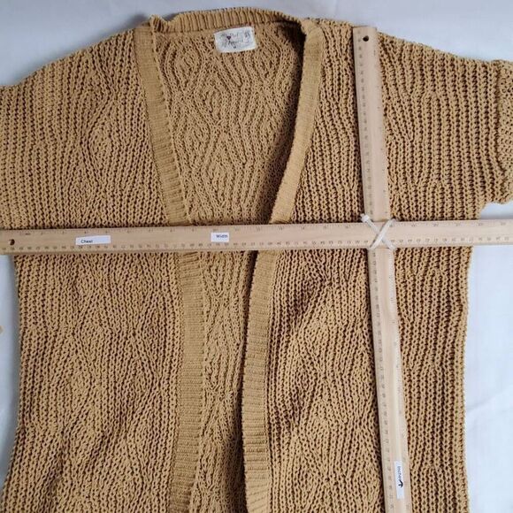 Poof Apparel Tan Chenille Longline Open Front Cardigan Sweater Women’s Size M - Picture 5 of 8
